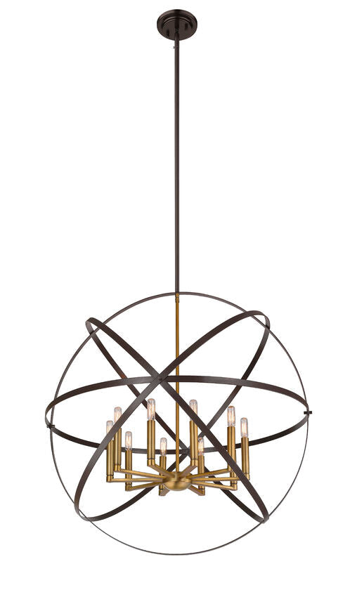 Z-Lite Cavallo 36" 10-Light Hammered Black and Olde Brass Steel Pendant Light