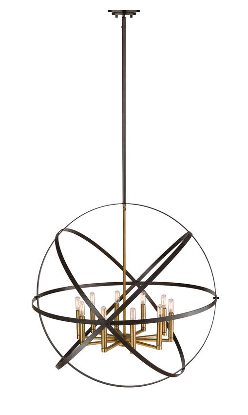 Z-Lite Cavallo 36" 10-Light Hammered Black and Olde Brass Steel Pendant Light