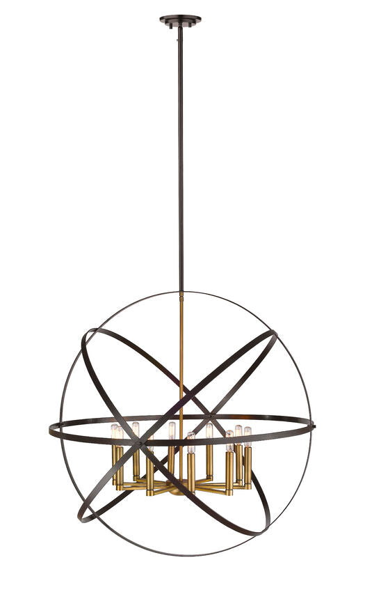 Z-Lite Cavallo 36" 10-Light Hammered Black and Olde Brass Steel Pendant Light