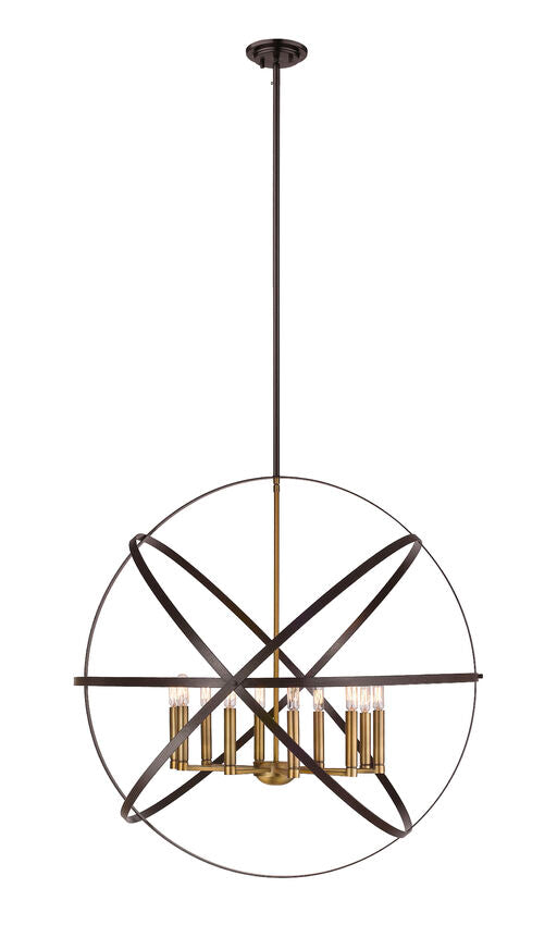Z-Lite Cavallo 36" 10-Light Hammered Black and Olde Brass Steel Pendant Light