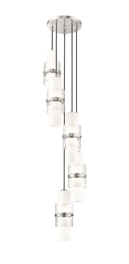 Z-Lite Cayden 12" 5-Light Brushed Nickel and Clear With Etched Opal Glass Shade Chandelier