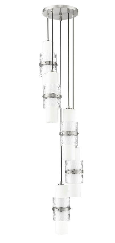 Z-Lite Cayden 12" 5-Light Brushed Nickel and Clear With Etched Opal Glass Shade Chandelier