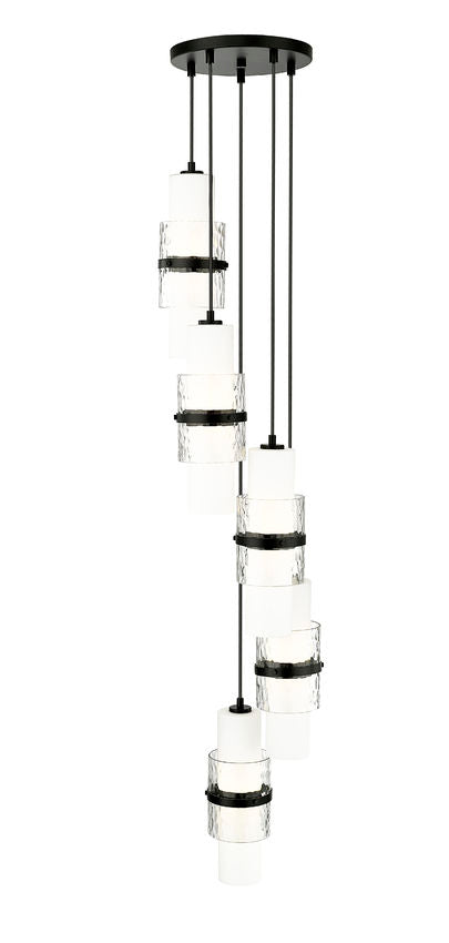 Z-Lite Cayden 12" 5-Light Matte Black and Clear With Etched Opal Glass Shade Chandelier