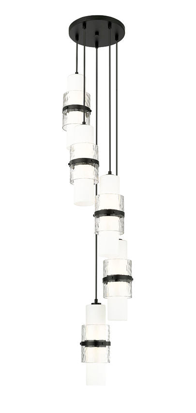 Z-Lite Cayden 12" 5-Light Matte Black and Clear With Etched Opal Glass Shade Chandelier