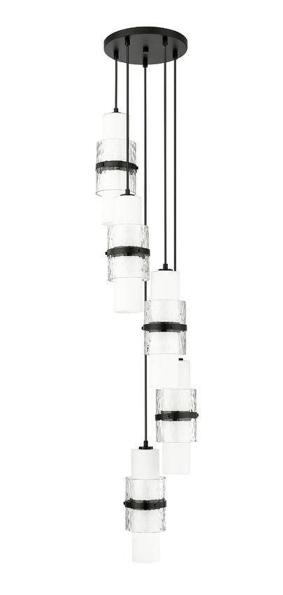 Z-Lite Cayden 12" 5-Light Matte Black and Clear With Etched Opal Glass Shade Chandelier