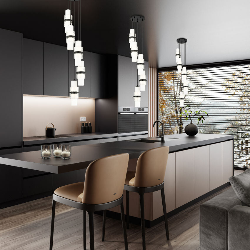Z-Lite Cayden 12" 5-Light Matte Black and Clear With Etched Opal Glass Shade Chandelier