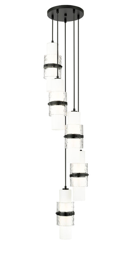 Z-Lite Cayden 12" 5-Light Matte Black and Clear With Etched Opal Glass Shade Chandelier