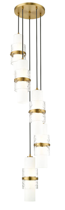 Z-Lite Cayden 12" 5-Light Modern Gold and Clear With Etched Opal Glass Shade Chandelier