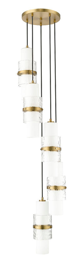 Z-Lite Cayden 12" 5-Light Modern Gold and Clear With Etched Opal Glass Shade Chandelier
