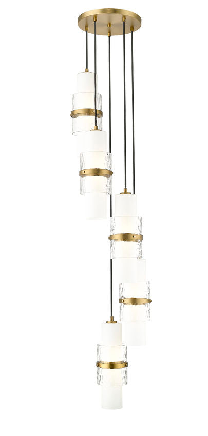 Z-Lite Cayden 12" 5-Light Modern Gold and Clear With Etched Opal Glass Shade Chandelier