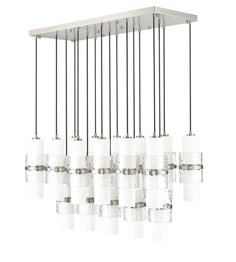 Z-Lite Cayden 18" 17-Light Brushed Nickel and Clear With Etched Opal Glass Shade Linear Chandelier