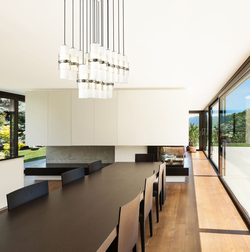 Z-Lite Cayden 18" 17-Light Brushed Nickel and Clear With Etched Opal Glass Shade Linear Chandelier