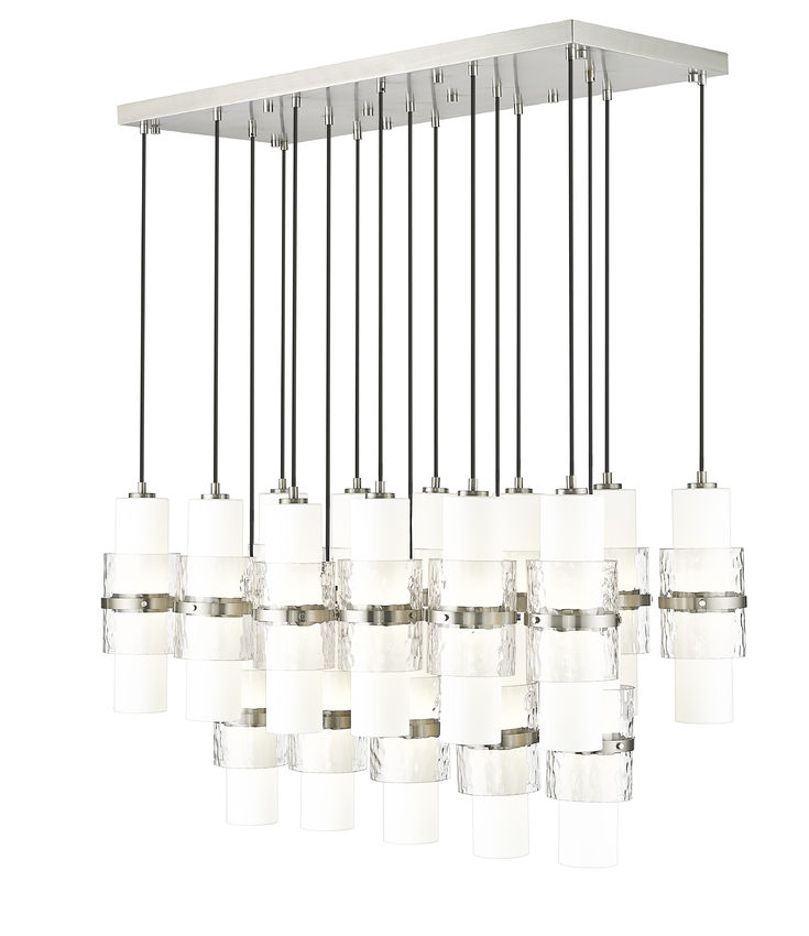 Z-Lite Cayden 18" 17-Light Brushed Nickel and Clear With Etched Opal Glass Shade Linear Chandelier