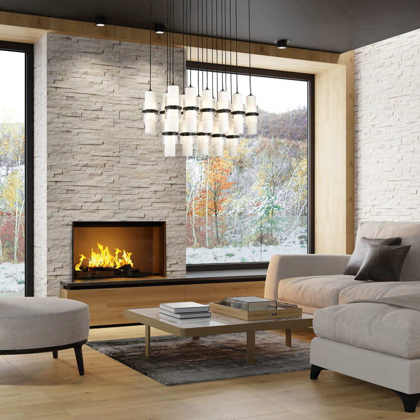 Z-Lite Cayden 18" 17-Light Matte Black and Clear With Etched Opal Glass Shade Linear Chandelier