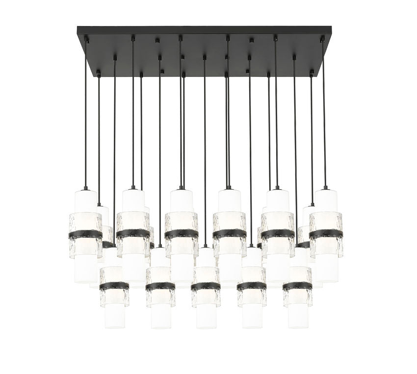 Z-Lite Cayden 18" 17-Light Matte Black and Clear With Etched Opal Glass Shade Linear Chandelier