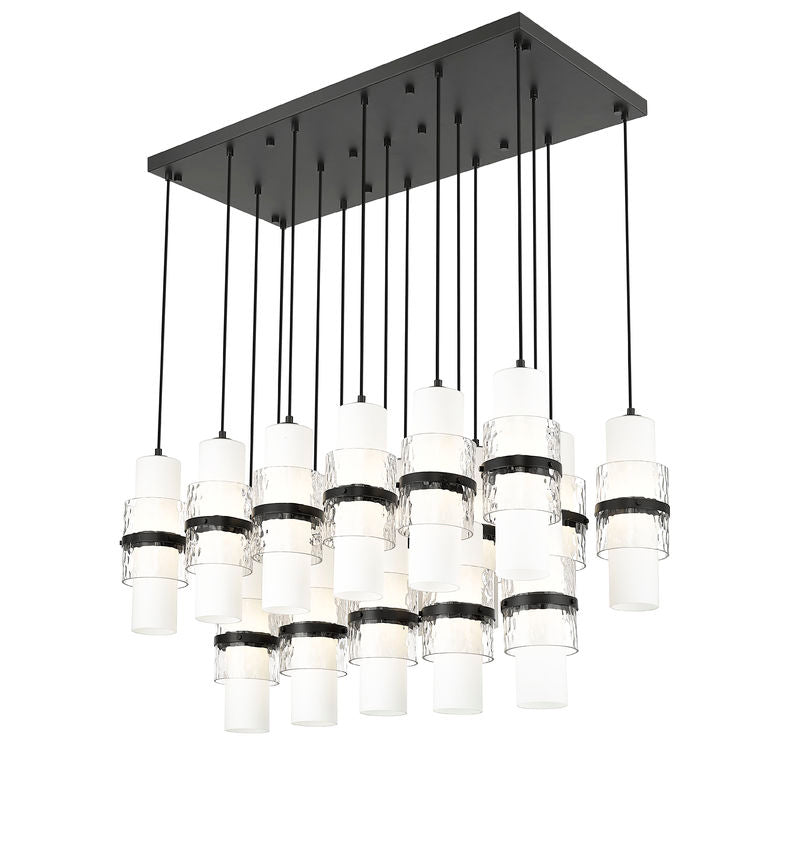 Z-Lite Cayden 18" 17-Light Matte Black and Clear With Etched Opal Glass Shade Linear Chandelier