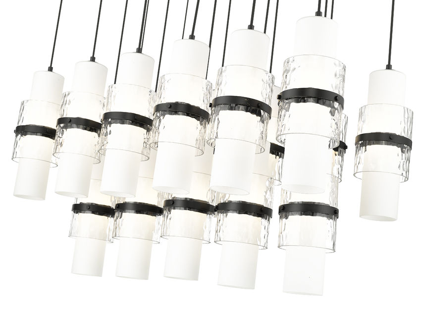 Z-Lite Cayden 18" 17-Light Matte Black and Clear With Etched Opal Glass Shade Linear Chandelier