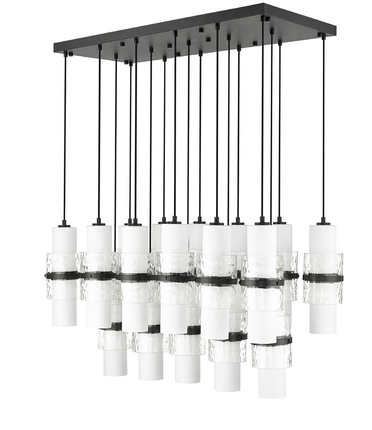 Z-Lite Cayden 18" 17-Light Matte Black and Clear With Etched Opal Glass Shade Linear Chandelier