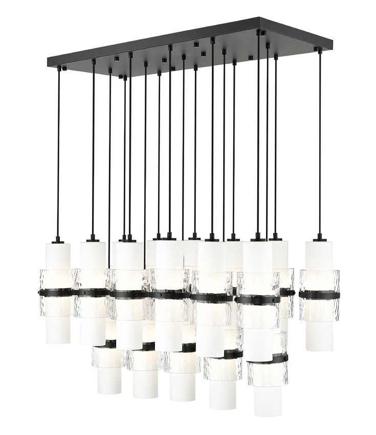 Z-Lite Cayden 18" 17-Light Matte Black and Clear With Etched Opal Glass Shade Linear Chandelier