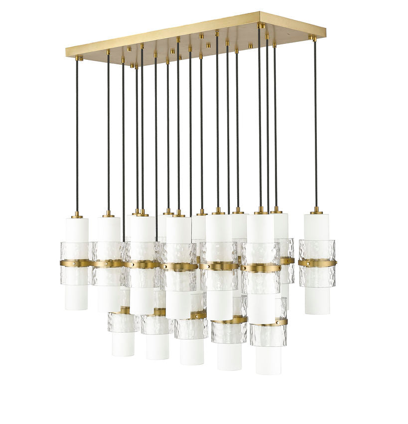 Z-Lite Cayden 18" 17-Light Modern Gold and Clear With Etched Opal Glass Shade Linear Chandelier