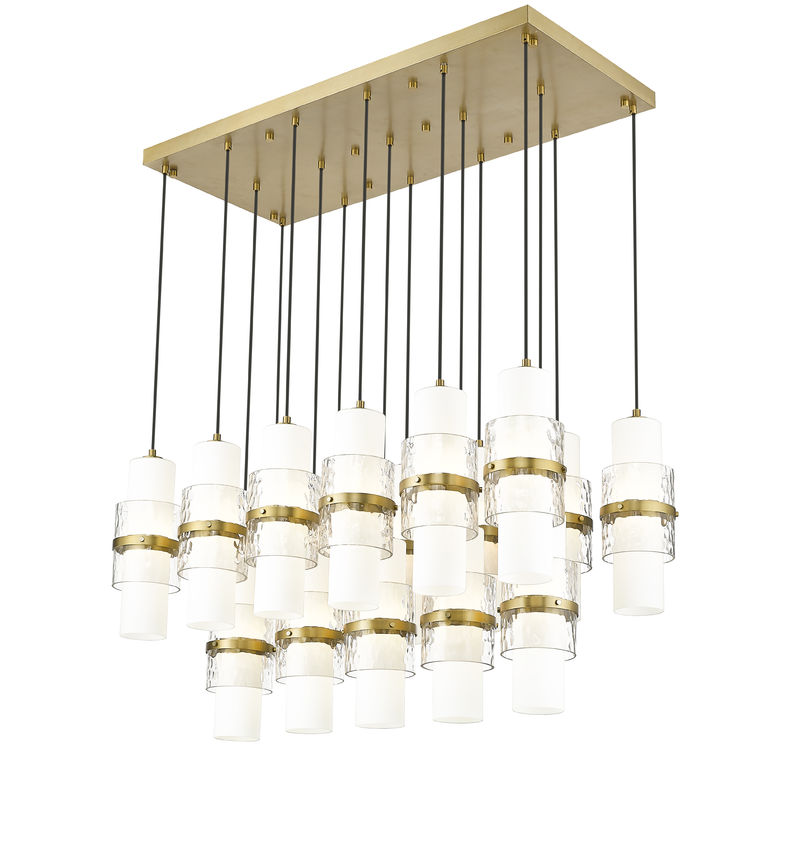 Z-Lite Cayden 18" 17-Light Modern Gold and Clear With Etched Opal Glass Shade Linear Chandelier