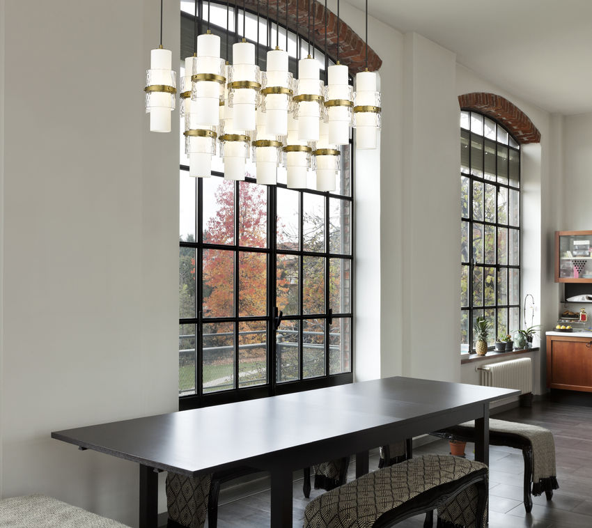 Z-Lite Cayden 18" 17-Light Modern Gold and Clear With Etched Opal Glass Shade Linear Chandelier