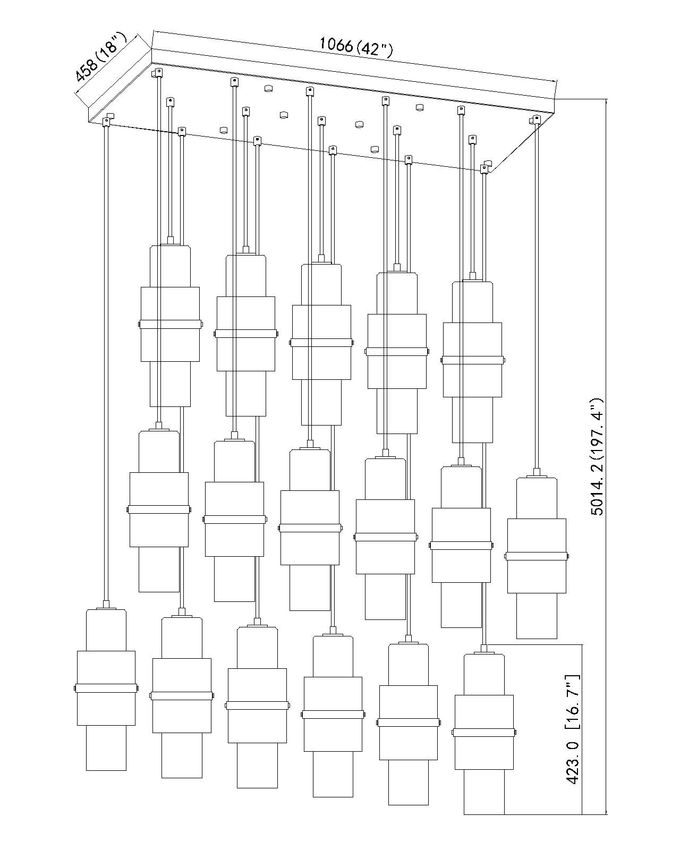 Z-Lite Cayden 18" 17-Light Modern Gold and Clear With Etched Opal Glass Shade Linear Chandelier