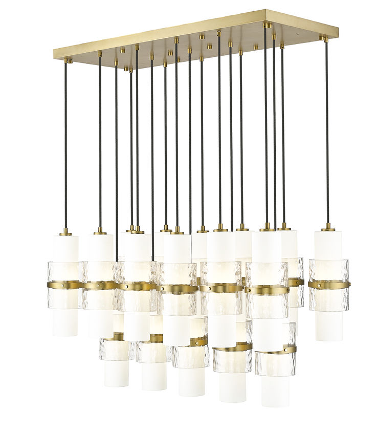 Z-Lite Cayden 18" 17-Light Modern Gold and Clear With Etched Opal Glass Shade Linear Chandelier
