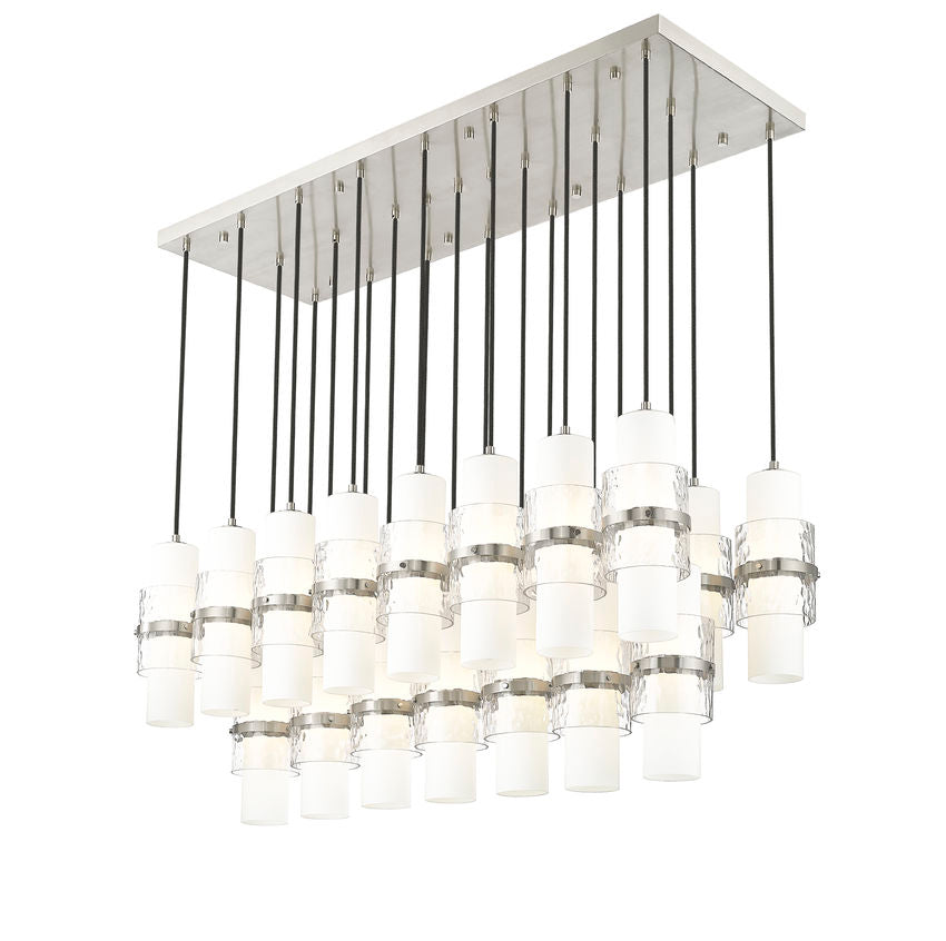 Z-Lite Cayden 18" 23-Light Brushed Nickel and Clear With Etched Opal Glass Shade Linear Chandelier