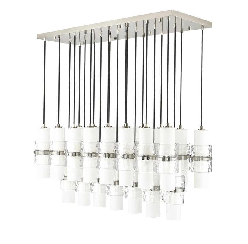 Z-Lite Cayden 18" 23-Light Brushed Nickel and Clear With Etched Opal Glass Shade Linear Chandelier