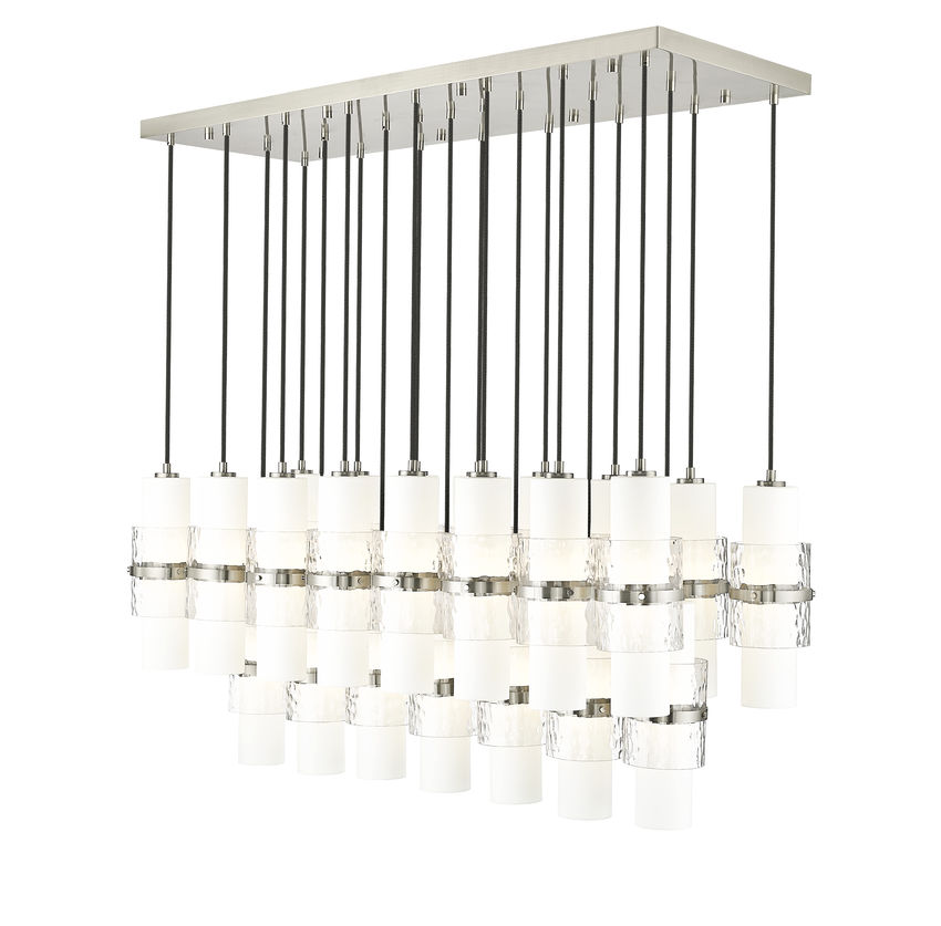 Z-Lite Cayden 18" 23-Light Brushed Nickel and Clear With Etched Opal Glass Shade Linear Chandelier