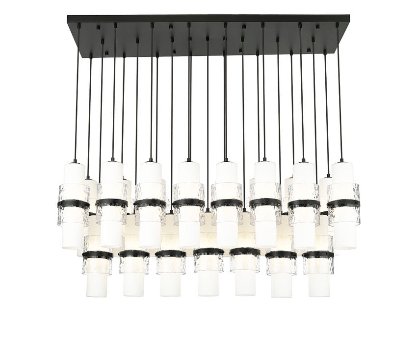 Z-Lite Cayden 18" 23-Light Matte Black and Clear With Etched Opal Glass Shade Linear Chandelier