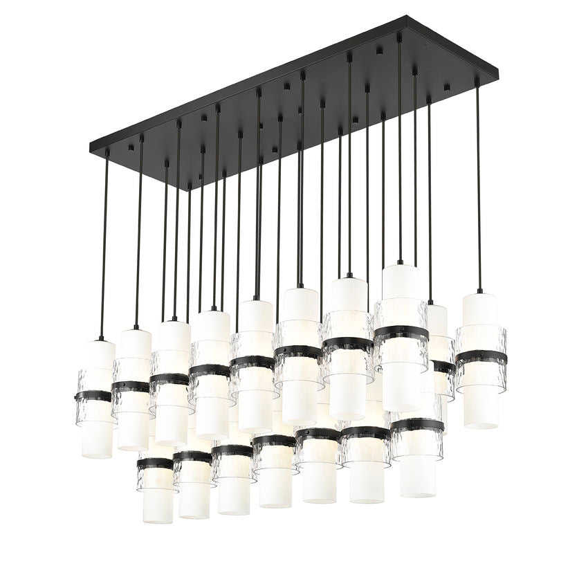 Z-Lite Cayden 18" 23-Light Matte Black and Clear With Etched Opal Glass Shade Linear Chandelier