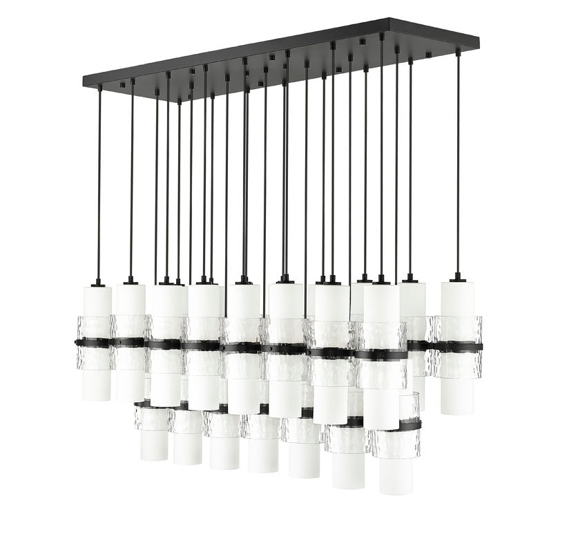 Z-Lite Cayden 18" 23-Light Matte Black and Clear With Etched Opal Glass Shade Linear Chandelier