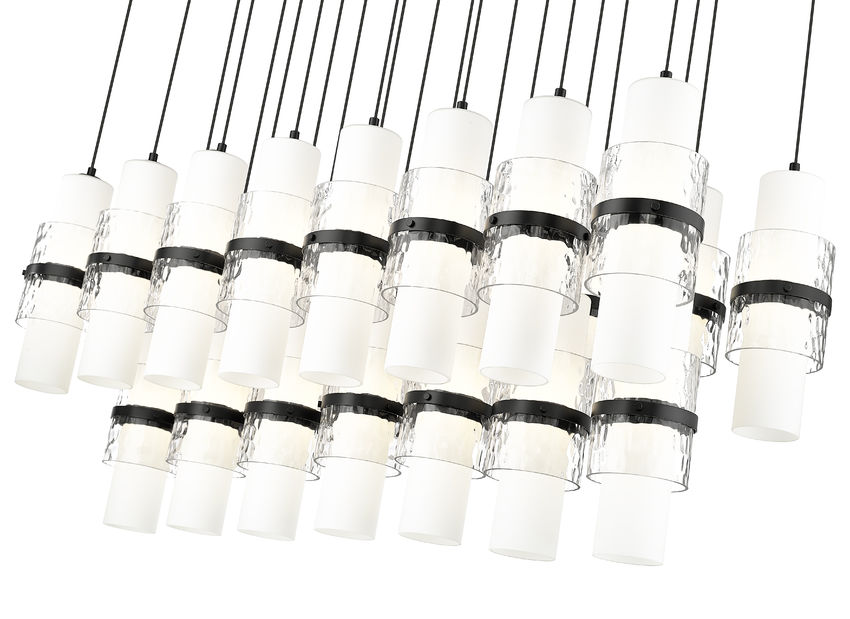 Z-Lite Cayden 18" 23-Light Matte Black and Clear With Etched Opal Glass Shade Linear Chandelier