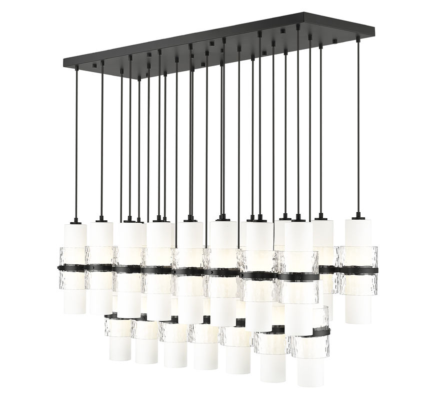 Z-Lite Cayden 18" 23-Light Matte Black and Clear With Etched Opal Glass Shade Linear Chandelier