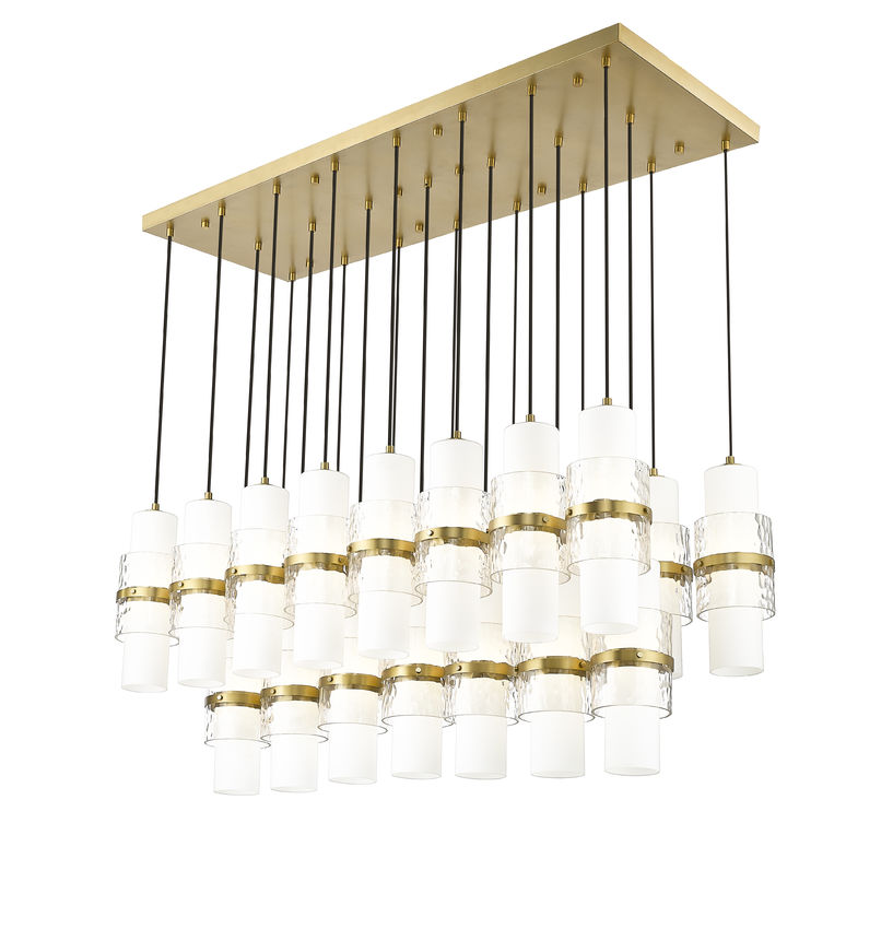 Z-Lite Cayden 18" 23-Light Modern Gold and Clear With Etched Opal Glass Shade Linear Chandelier