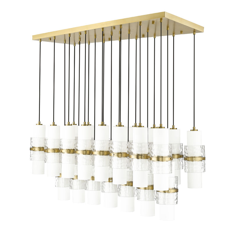 Z-Lite Cayden 18" 23-Light Modern Gold and Clear With Etched Opal Glass Shade Linear Chandelier