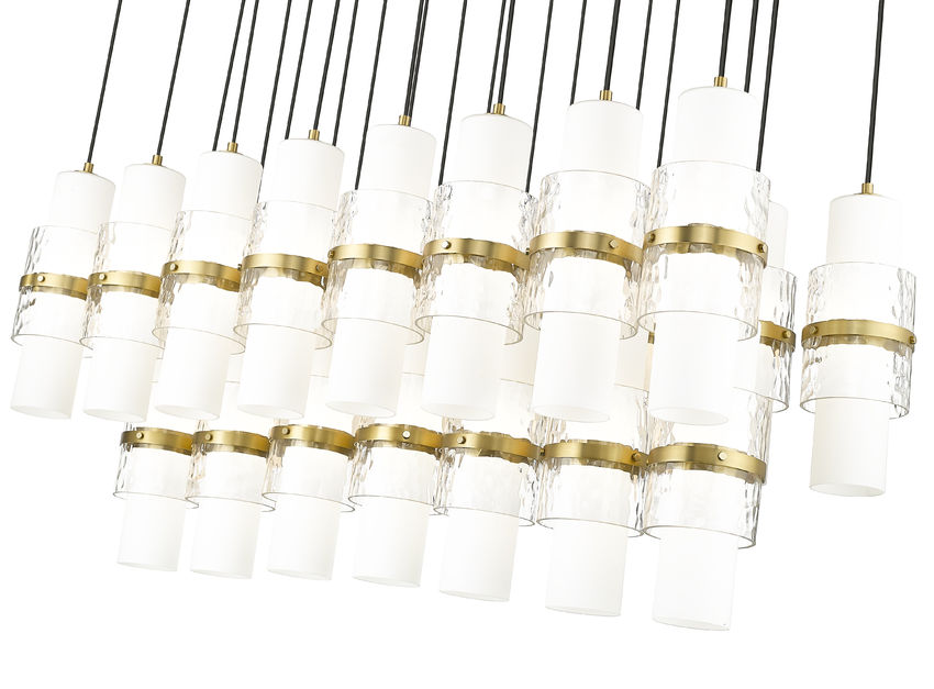Z-Lite Cayden 18" 23-Light Modern Gold and Clear With Etched Opal Glass Shade Linear Chandelier