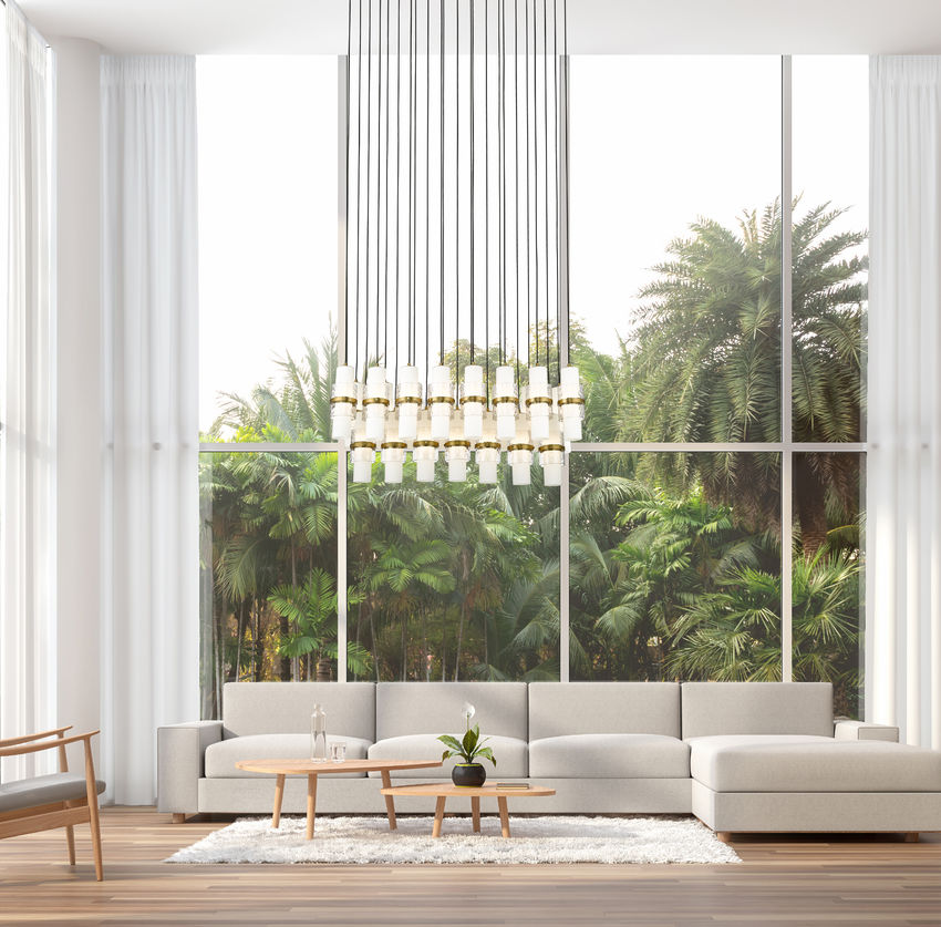 Z-Lite Cayden 18" 23-Light Modern Gold and Clear With Etched Opal Glass Shade Linear Chandelier