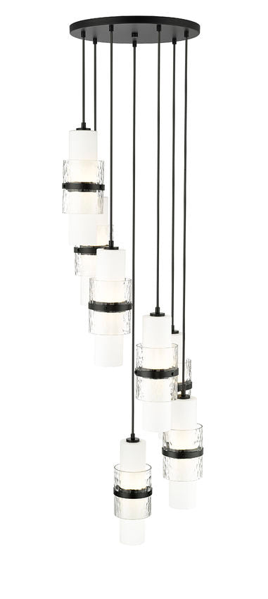 Z-Lite Cayden 18" 7-Light Matte Black and Clear With Etched Opal Glass Shade Chandelier