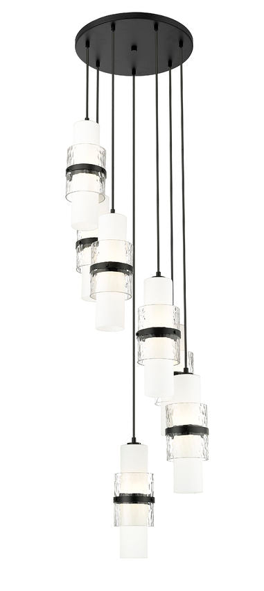 Z-Lite Cayden 18" 7-Light Matte Black and Clear With Etched Opal Glass Shade Chandelier
