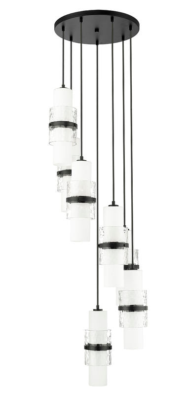 Z-Lite Cayden 18" 7-Light Matte Black and Clear With Etched Opal Glass Shade Chandelier
