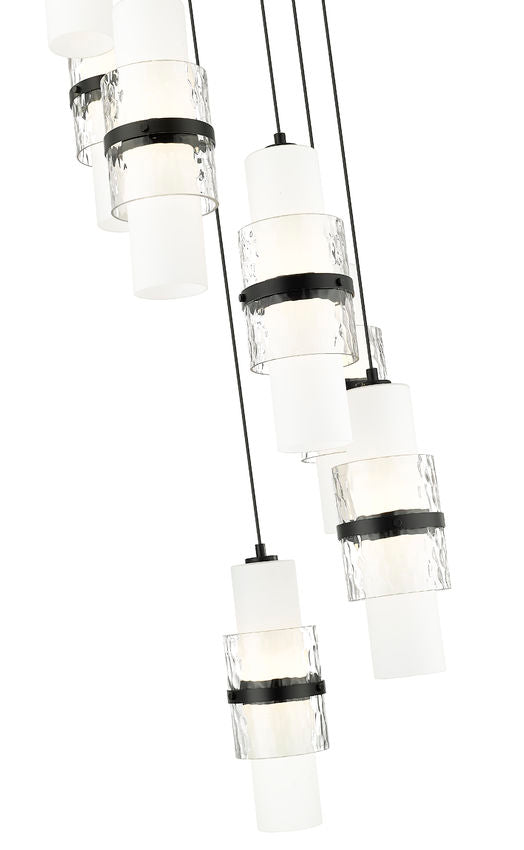 Z-Lite Cayden 18" 7-Light Matte Black and Clear With Etched Opal Glass Shade Chandelier