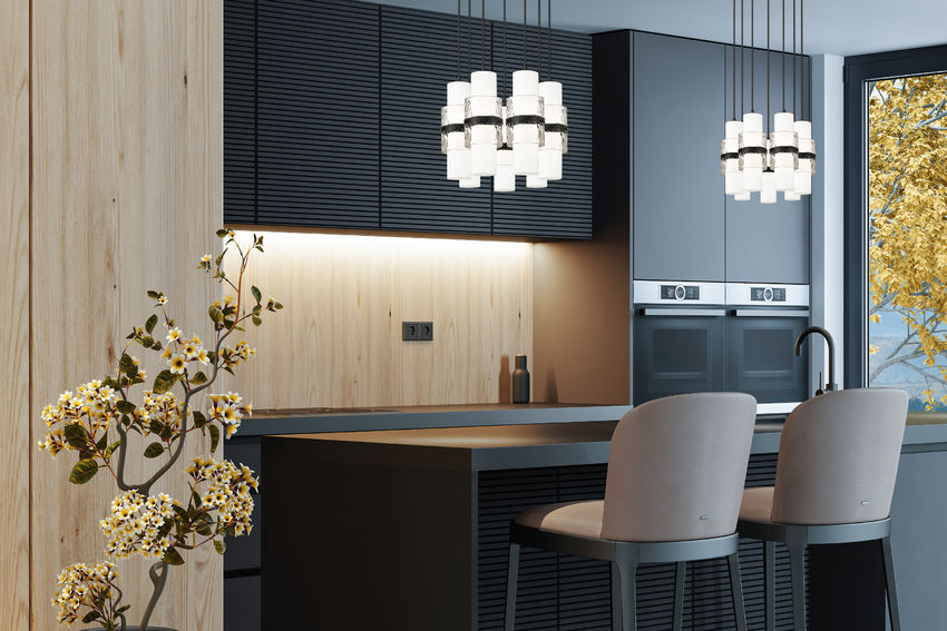 Z-Lite Cayden 18" 7-Light Matte Black and Clear With Etched Opal Glass Shade Chandelier