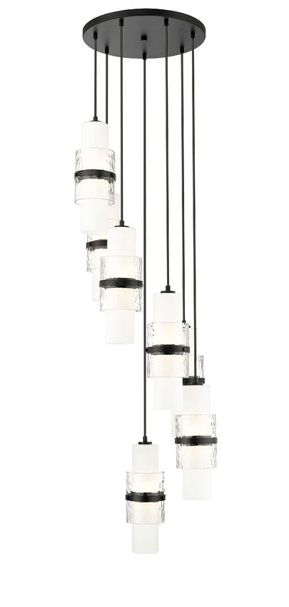 Z-Lite Cayden 18" 7-Light Matte Black and Clear With Etched Opal Glass Shade Chandelier