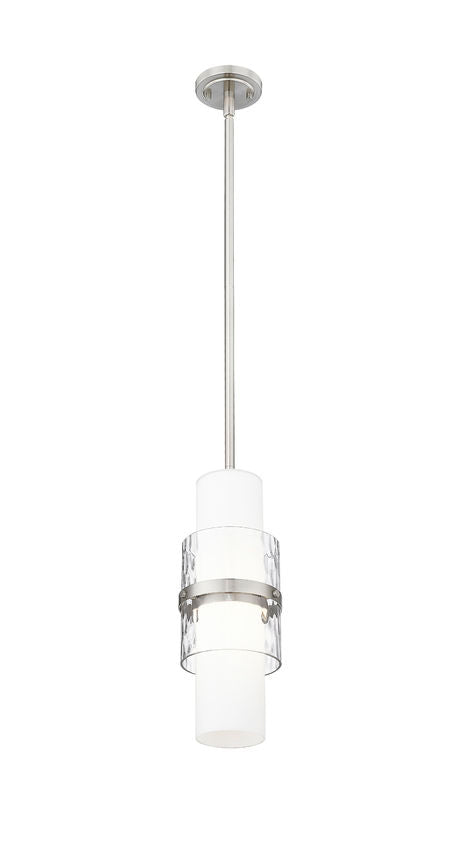 Z-Lite Cayden 1946P-ROD 7" 1-Light Brushed Nickel and Clear With Etched Opal Glass Shade Pendant Light