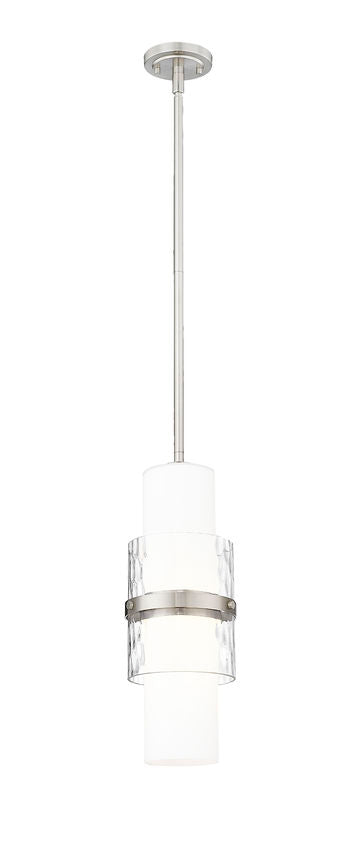 Z-Lite Cayden 1946P-ROD 7" 1-Light Brushed Nickel and Clear With Etched Opal Glass Shade Pendant Light