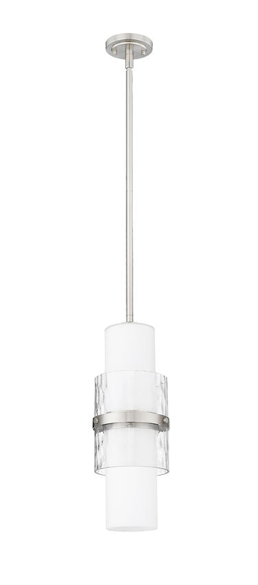 Z-Lite Cayden 1946P-ROD 7" 1-Light Brushed Nickel and Clear With Etched Opal Glass Shade Pendant Light