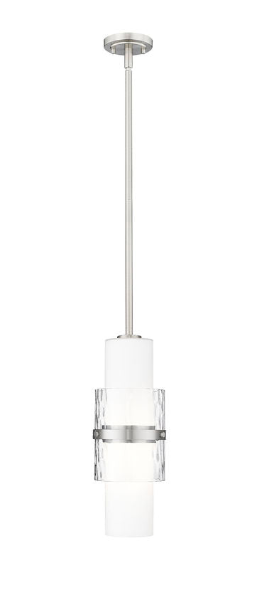 Z-Lite Cayden 1946P-ROD 7" 1-Light Brushed Nickel and Clear With Etched Opal Glass Shade Pendant Light